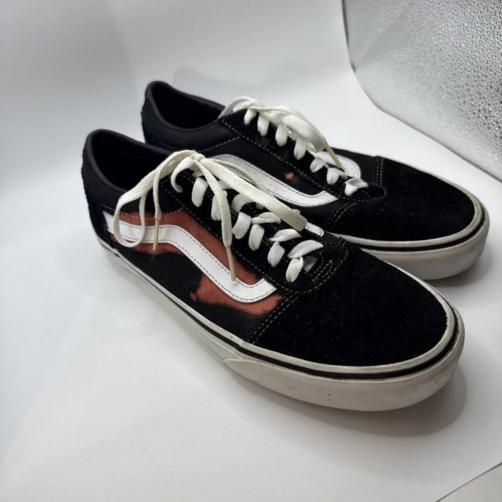 Vans‎ Men's Ward Black/White Suede/Canvas Mix Skate Shoes, Bleached Design